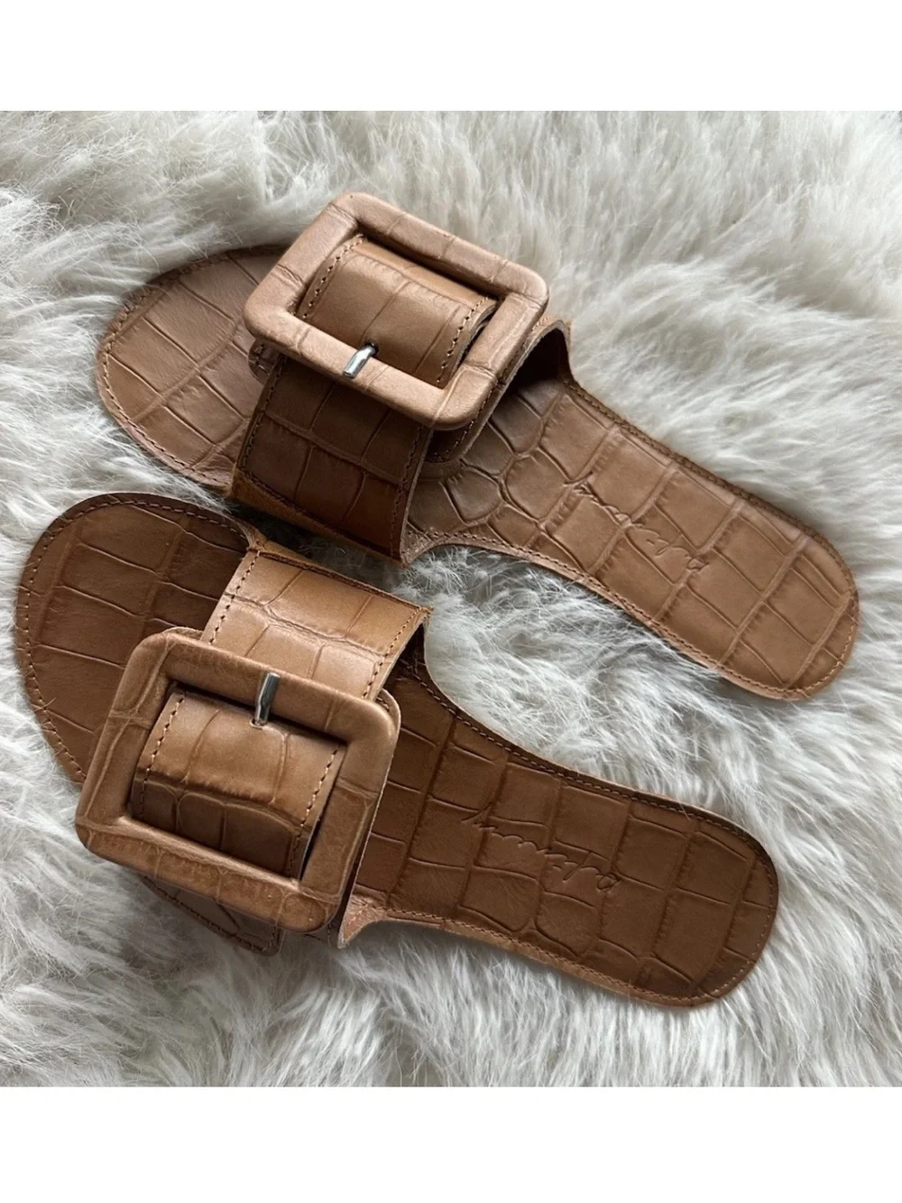 Made in Italy loop open leather Suede Sandal - Camel Brown 35 - Picture 2 of 13